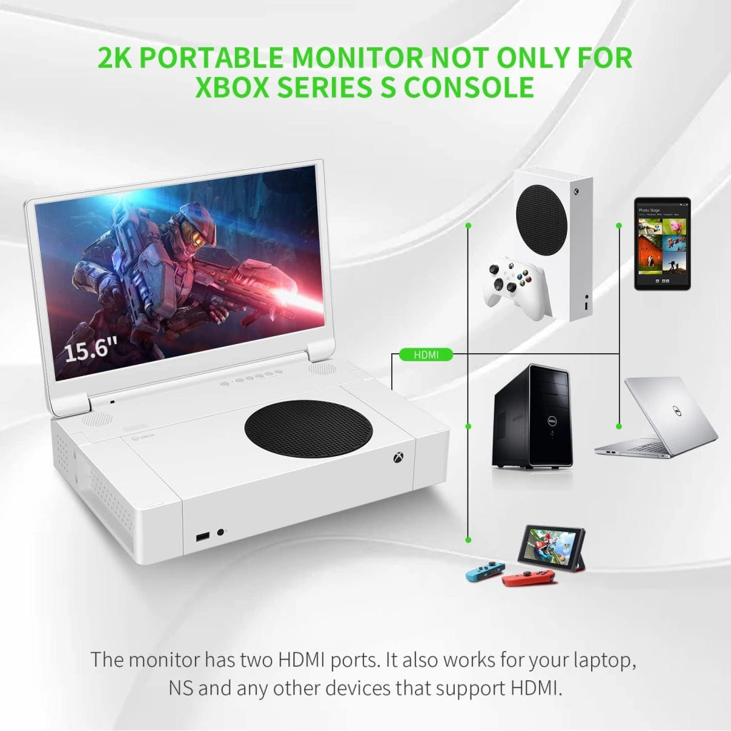 Monitor portatile da 15,6" per Xbox Series S, schermo portatile da 165 Hz 2K IPS per Xbox Series S, monitor da viaggio per Xbox Series S con due altoparlanti, due HDMI, HDR, Freesync, modalità