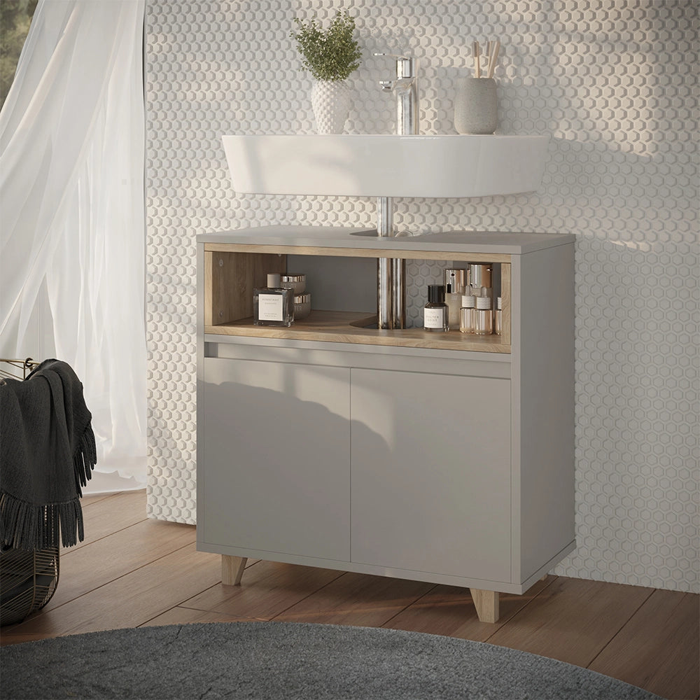Vicco Mobile sottolavabo per bagno Greige/Rovere 60 x 61 cm con 2 porte