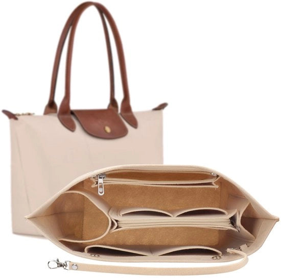 Organizzatore per borse Longchamp, organizzatore per tasche in velluto con diverse tasche, tasca interna per borse da mano per Longchamp, grande inserto per borse da mano (beige, L)