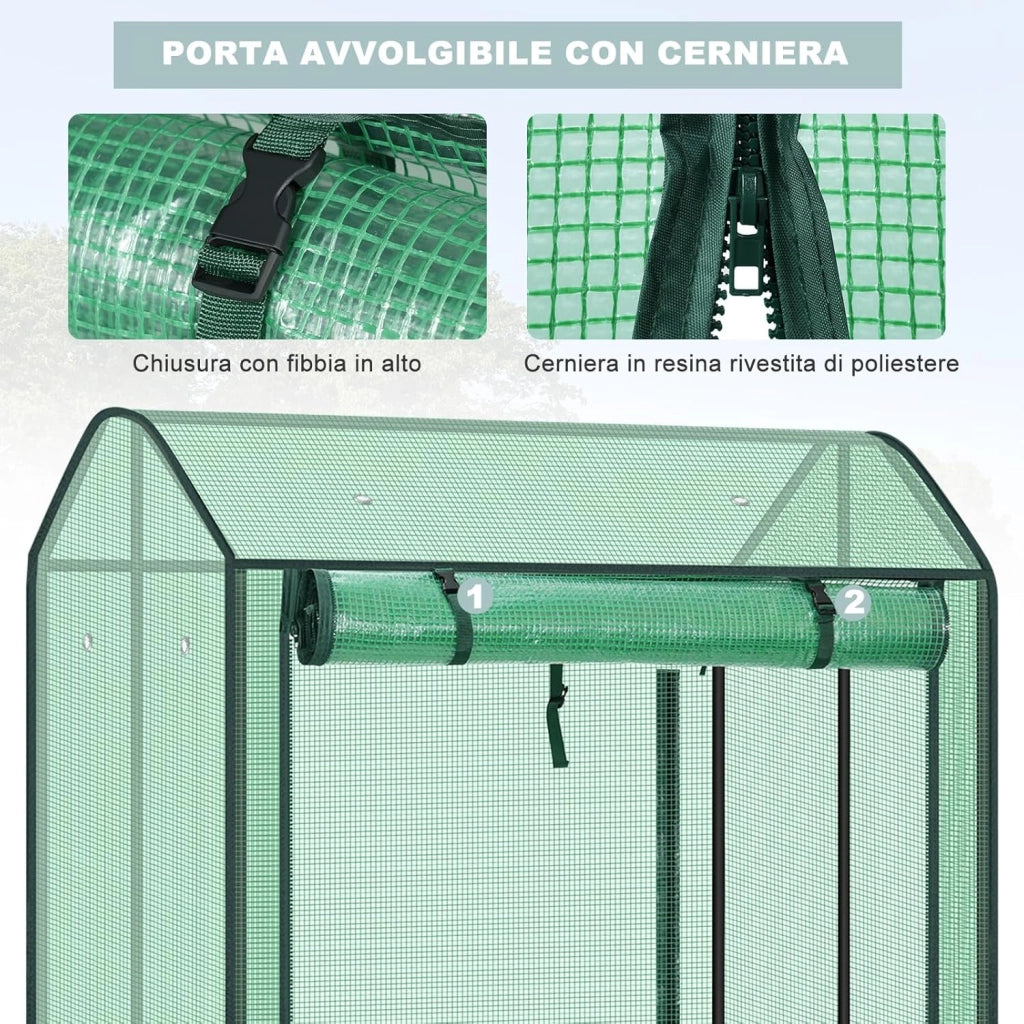 Serra da Giardino con Porte Avvolgibili, Serra da Balcone, Telo in Rete PE 140 g/m², per Piante Idrorepellente a Fori Rotondi per Piantare Pomodori Rampicanti e Altro, Verde