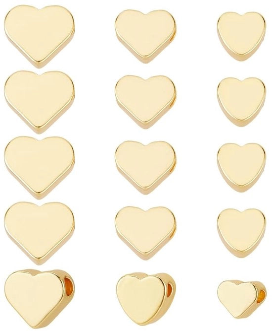 Set di perle 15 pezzi - Cuore di perle dorato - Perle europee 5-7mm - Perle metalliche in ottone - Creazione di gioielli - Foro 1,2-1,5mm