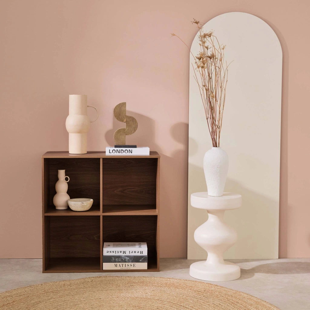 Libreria modulare in legno con 4 scomparti, noce
