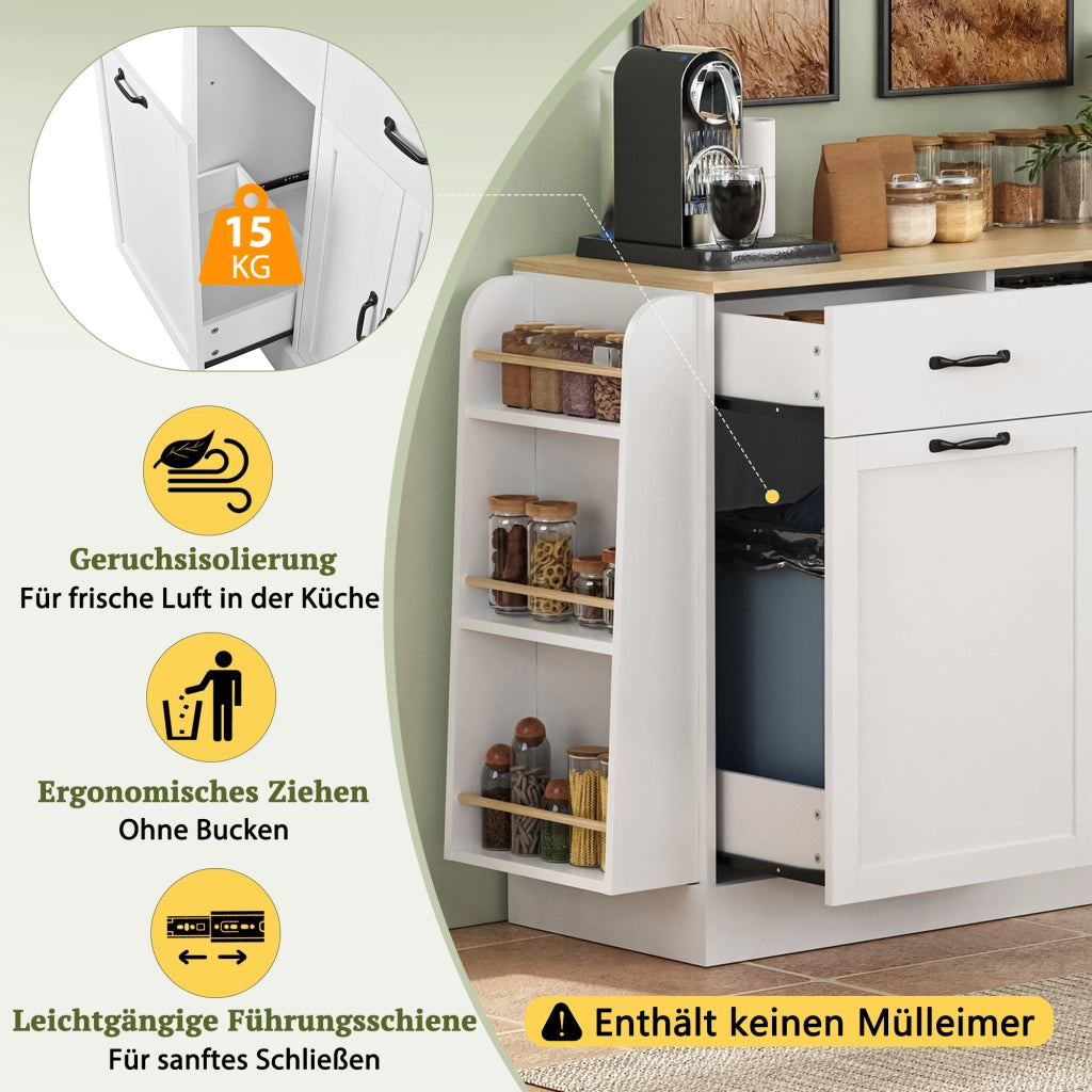 Credenza con ripiani aperti e vano rifiuti; per cucina e sala da pranzo; in MDF; bianco
