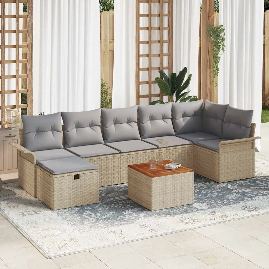 Set Divano da Giardino con cuscino 8 pcs Beige polyrattan 3359462