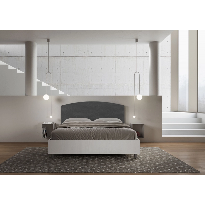 Letto Matrimoniale 160x190 cm struttura bianco frassino testata Antilia - Con rete,Microfibra,Grigio