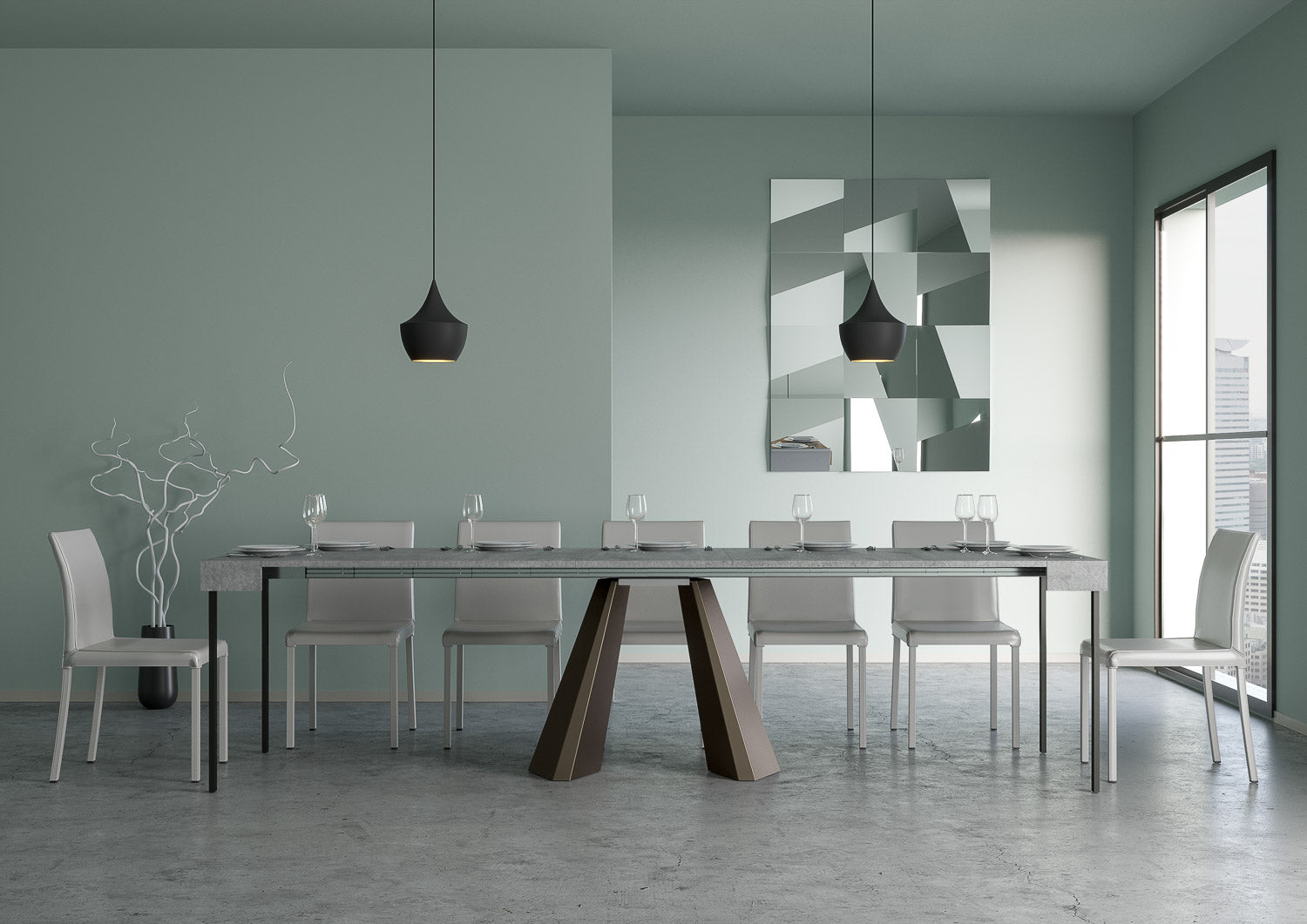 Consolle Allungabile in Legno e Ferro H77x40x90/300cm Diamante Cemento Orso Classica