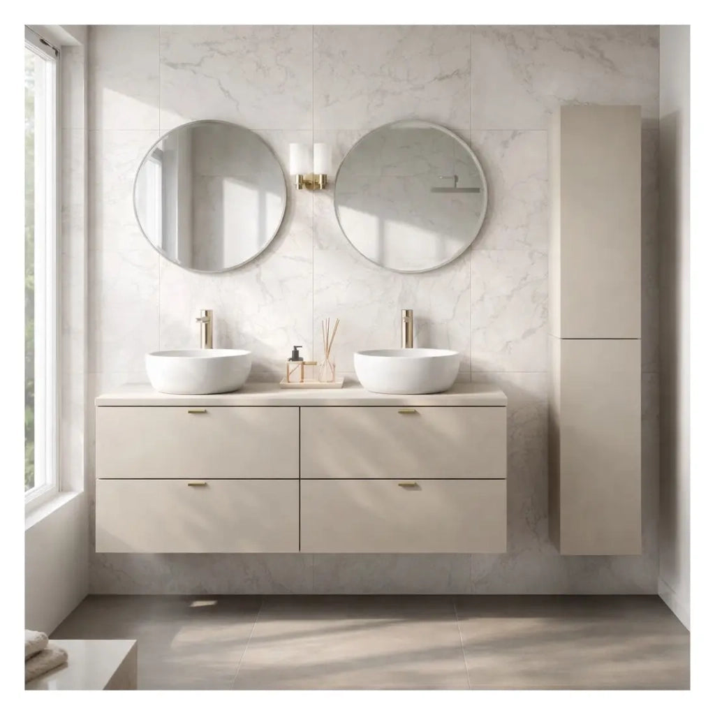 Set bagno BELLA: mobile sotto lavabo 120cm + piano per lavabo + colonna di stoccaggio