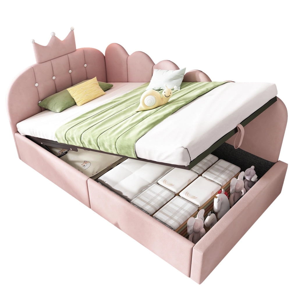 Letto da giorno 90x200 cm con contenitore idraulico; velluto rosa