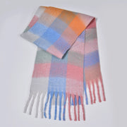 Nuova sciarpa a quadri arcobaleno, elegante, spessa, calda, lunga sciarpa a quadri con nappe