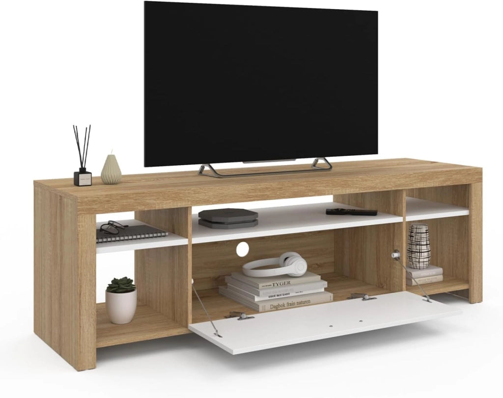 Mueble TV MALO 140 cm en madera y armario blanco