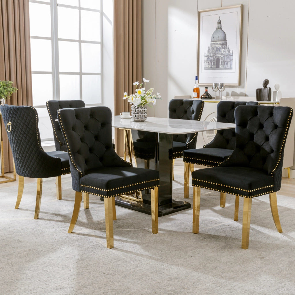 SEDIA DA PRANZO 50.5x45x95 cm Velluto Nero con gambe in acciaio inox dorato