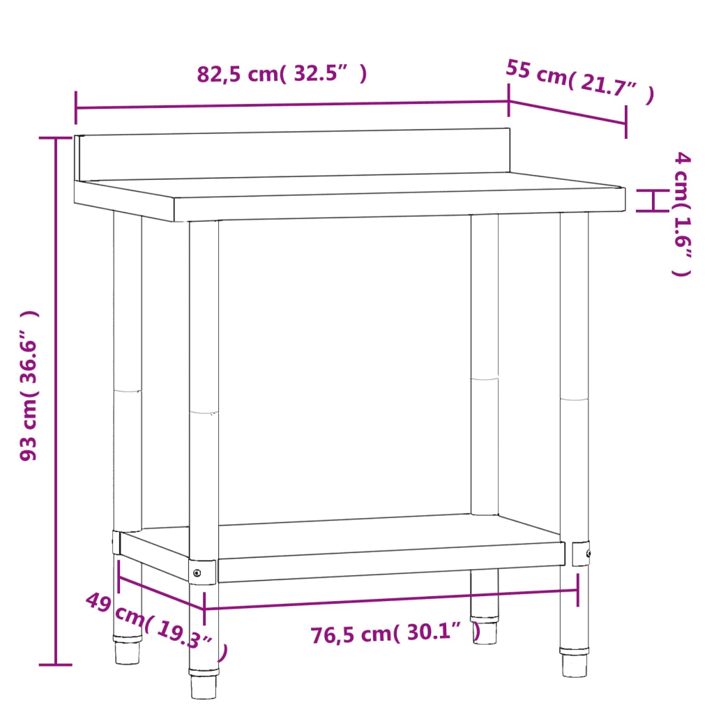 Tavolo Lavoro Cucina con Paraschizzi 82,5x55x93cm Acciaio Inox CFW6188023