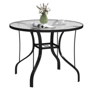 TAVOLINO DA GIARDINO ROTONDO CON FORO PER OMBRELLONE, IN METALLO E VETRO TEMPERATO, Ï96.5X71 CM, NERO