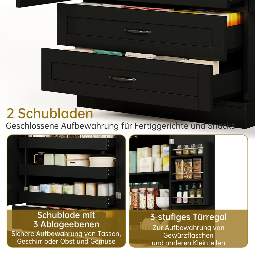 Mobile alto da cucina nero in MDF con ripiani estraibili