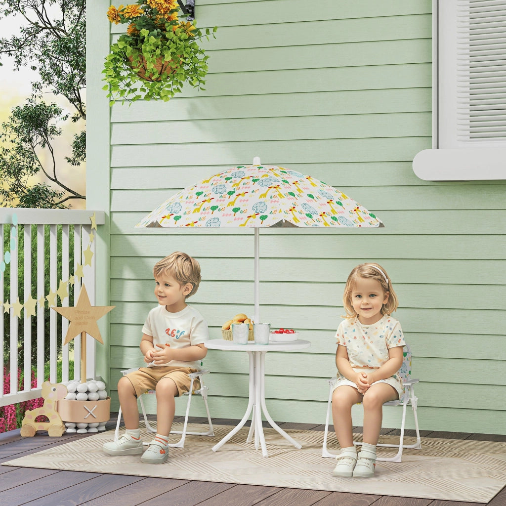 Set da Giardino per Bambini 2-5 Anni con Tavolino 2 Sedie e un Ombrellone Bianco