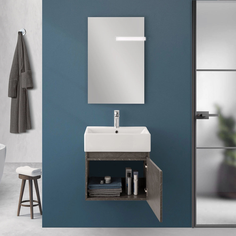 Mobiletto bagno sospeso 50 cm salvaspazio pietra 1 anta Kira