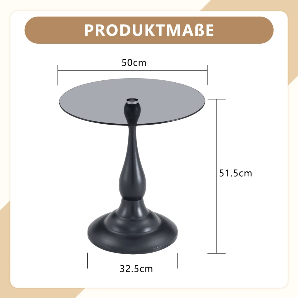 Tavolino basso in vetro temperato con base in metallo rotondo per soggiorno e camera da letto nero 53,5 × 53,5 × 21 cm