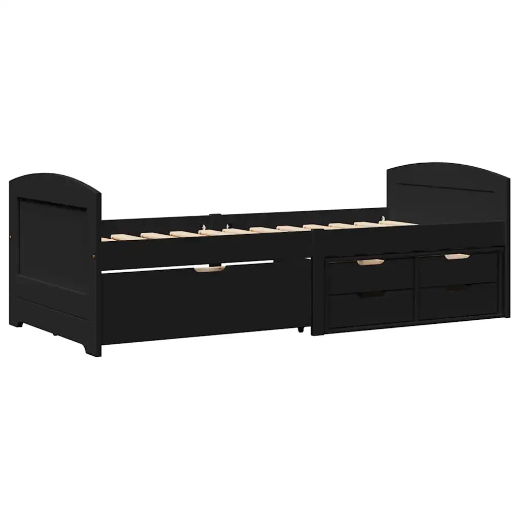 Letto singolo | Letto per adulti | Dormeuse con 5 Cassetti senza Materasso Nero 90x200 cm IRUN