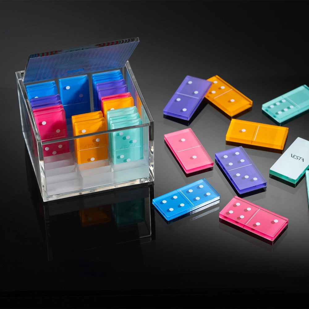 DOMINO GIOCO DA TAVOLO IN CRISTALLO ACRILICO COLORATO