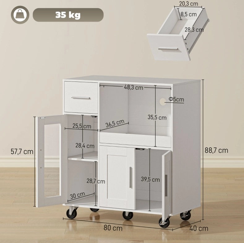 Mobile da cucina bianco con cassetti e ripiani