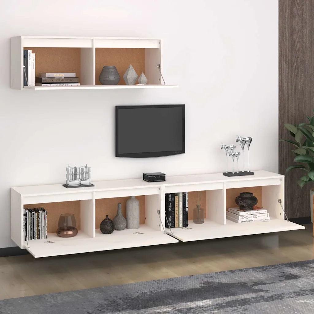 Mobili Porta TV 3 pz Bianchi in Legno Massello di Pino cod mxl 11608