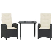 Set da Pranzo da Giardino 3 pz | Set Salotto da Giardino con Cuscini Nero in Polyrattan