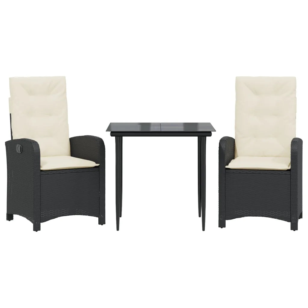 Set da Pranzo da Giardino 3 pz | Set Salotto da Giardino con Cuscini Nero in Polyrattan