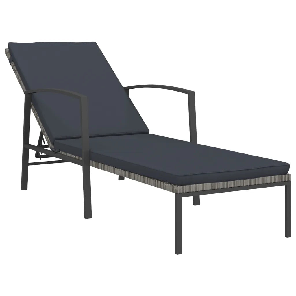 Lettino Prendisole da Giardino con Cuscino Polyrattan Grigio 317636