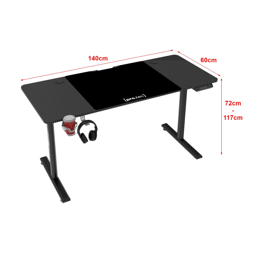 Scrivania 'Hayward' Regolabile in Altezza con Sollevamento Elettrico - Nero - pro.tec