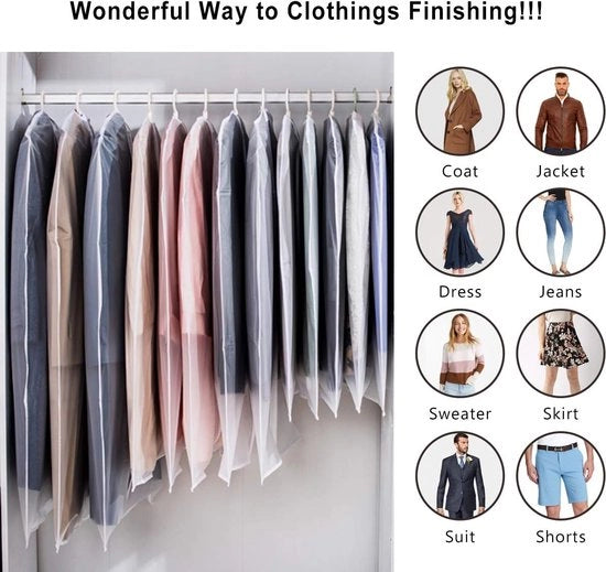 Borse per abbigliamento, 6 pezzi 100 * 60 cm borse per capi, con chiusura a cerniera, impermeabili, resistenti all'usura, pieghevoli e lavabili, per la conservazione di capi, giacche, camicie e cappotti.
