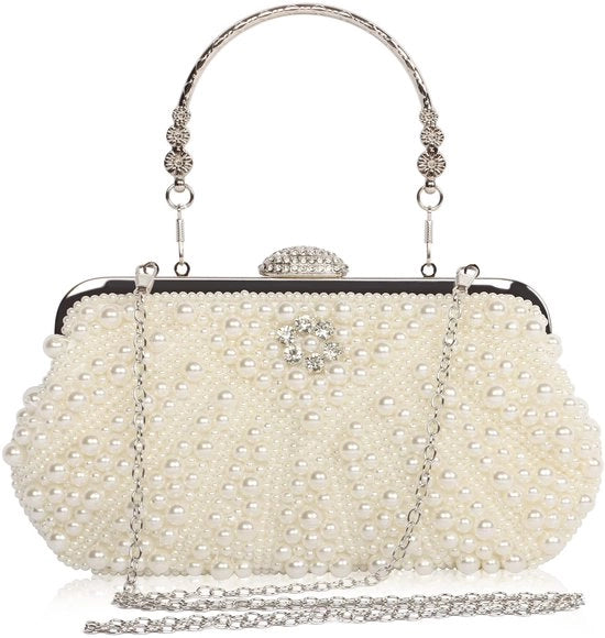 Clutch per donna con perle e perline, borsa da sera da tracolla per donne, borsa da sera per gala e matrimoni, regalo per madre e donna, bianca, 2, medio
