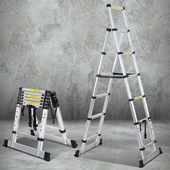 Scale aerea telescopica - Stegibile - Altezza di lavoro sicura - Leggero in alluminio - Massimo carico 150kg - Colore argento