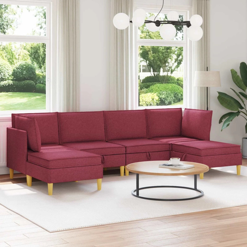 Set di mobili per il soggiorno 6 pcs Rosso Vino Tessuto 3413692