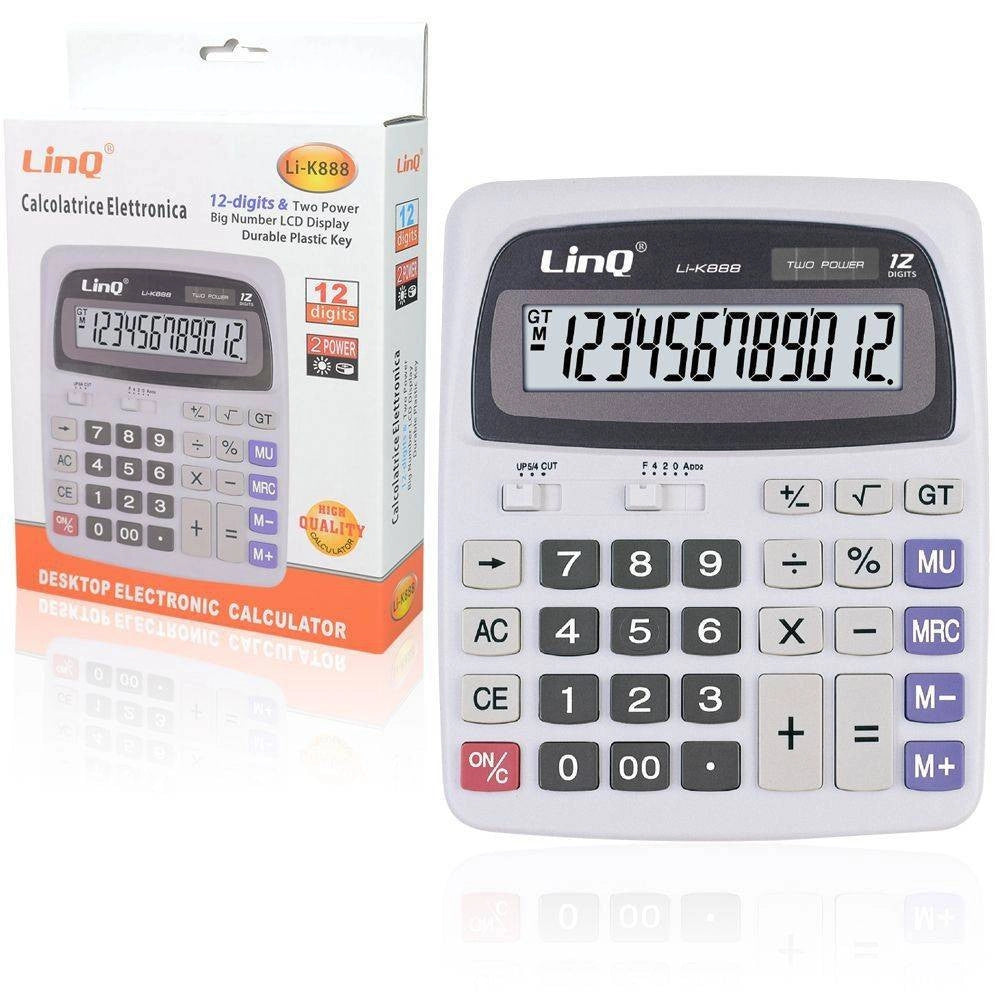 Trade Shop - Calcolatrice Elettronica Li-k888 Display Lcd 12 Cifre A Grandi Numeri 2 Power -