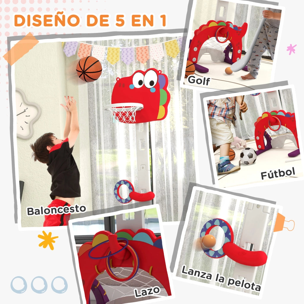 Set Canestro Basket per Bambini Altezza Regolabile con Calcio Golf Gioco di Lancio - Xylo - Rosso