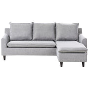 Divano ad angolo Rivestimento in tessuto grigio chiaro Gambe in legno scuro Chaise longue a 3 posti a versione sinistra Cuscino schienale