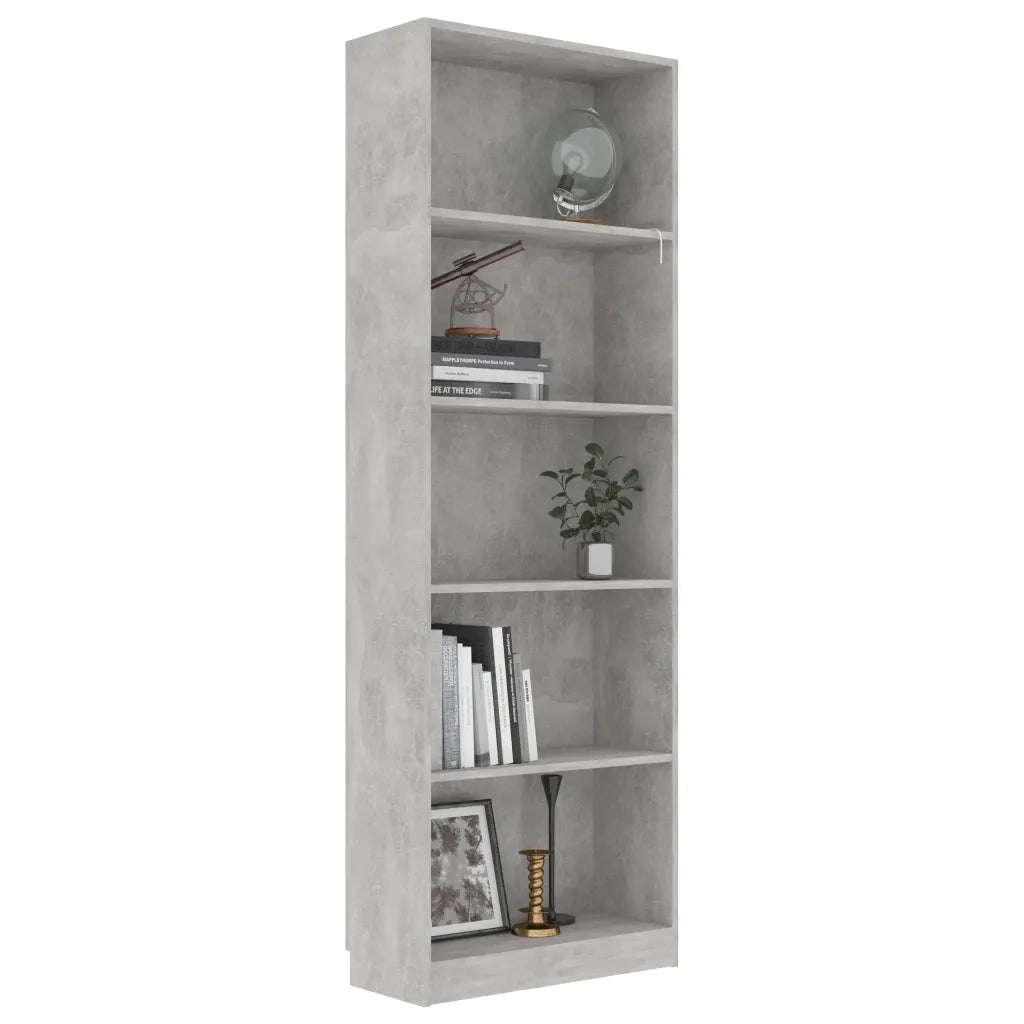 Libreria 5 Ripiani Grigio Cemento 60x24x175cm Legno Multistrato 800886