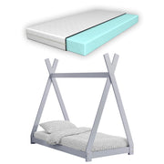[en.casa] Letto per Bambino a Forma di Tenda Indiana con Materasso a Schiuma Fredda Anallergico Lettino Tipi in Legno di Pino in Stile Montessori con Materasso 80 x 160 cm - Grigio Chiaro