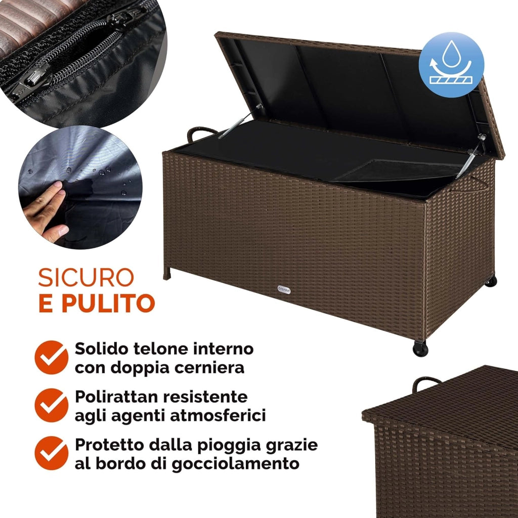 ® Baule da Esterno XXL 117x53x60cm 270L Box con Ruote Impermeabile Resistente Cassettone Contenitore Cuscini Giocatoli Mobili Giardino Bauli