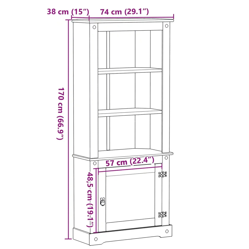 Credenza Bianco 74 x 38 x 170 cm Pino massello