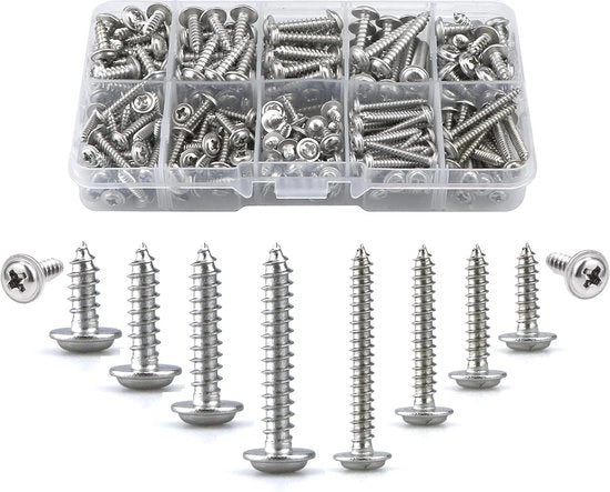 Assortimento di viti in acciaio inox RVS per macchine da carpenteria con 280 pezzi