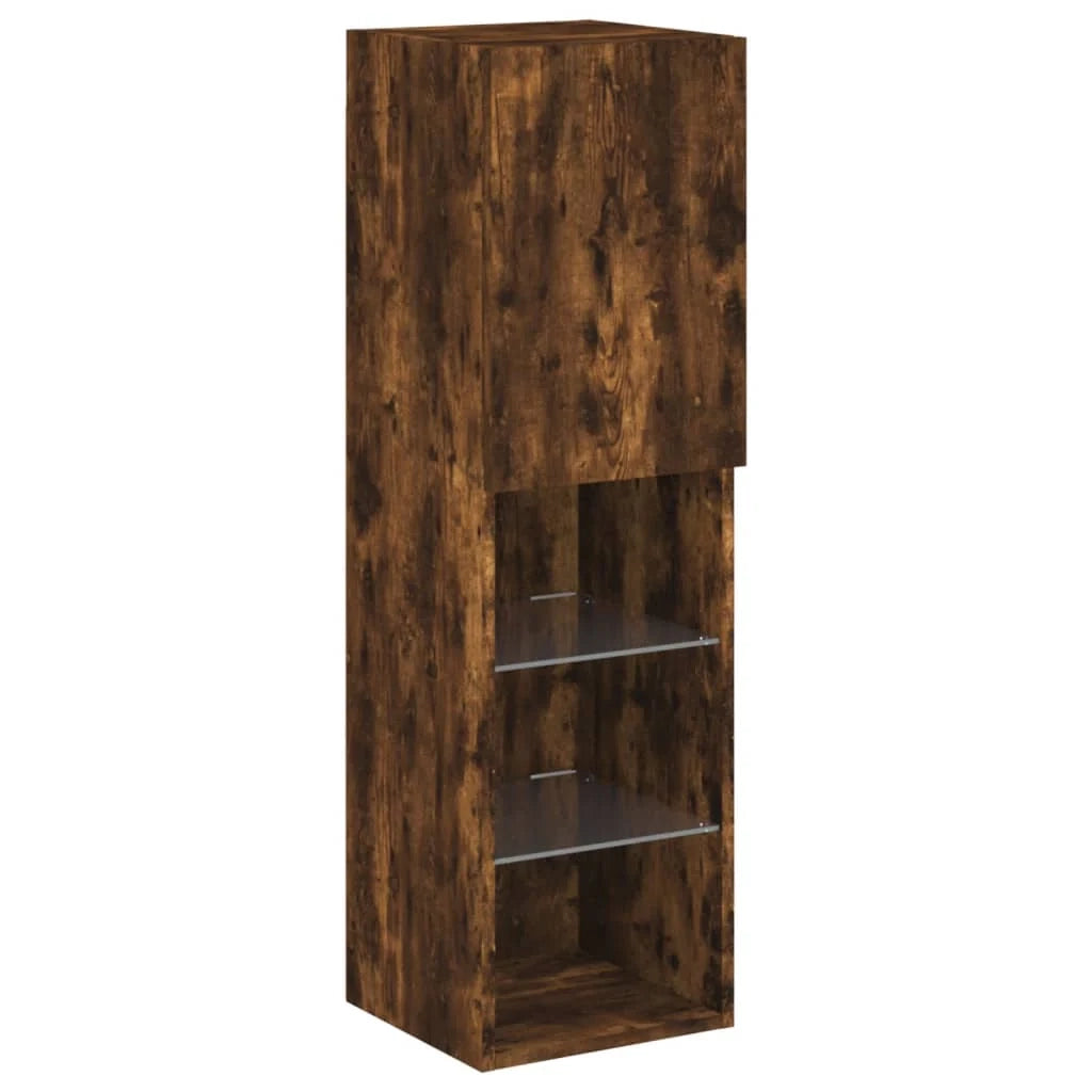 Set di 7 pezzi: armadio credenza mobile TV per soggiorno camera da letto e sala da pranzo da parete con luci LED finitura rovere fumé marrone 02_0025363
