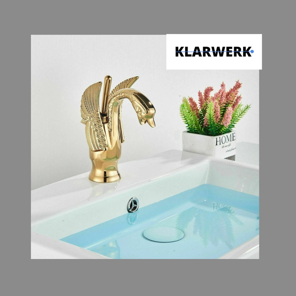 ADRIAN| Rubinetteo da bagno di design in acciaio inox con effetto cigno per lavabo lussuoso oro  | Rubinetto miscelatore bagno 2 attacchi