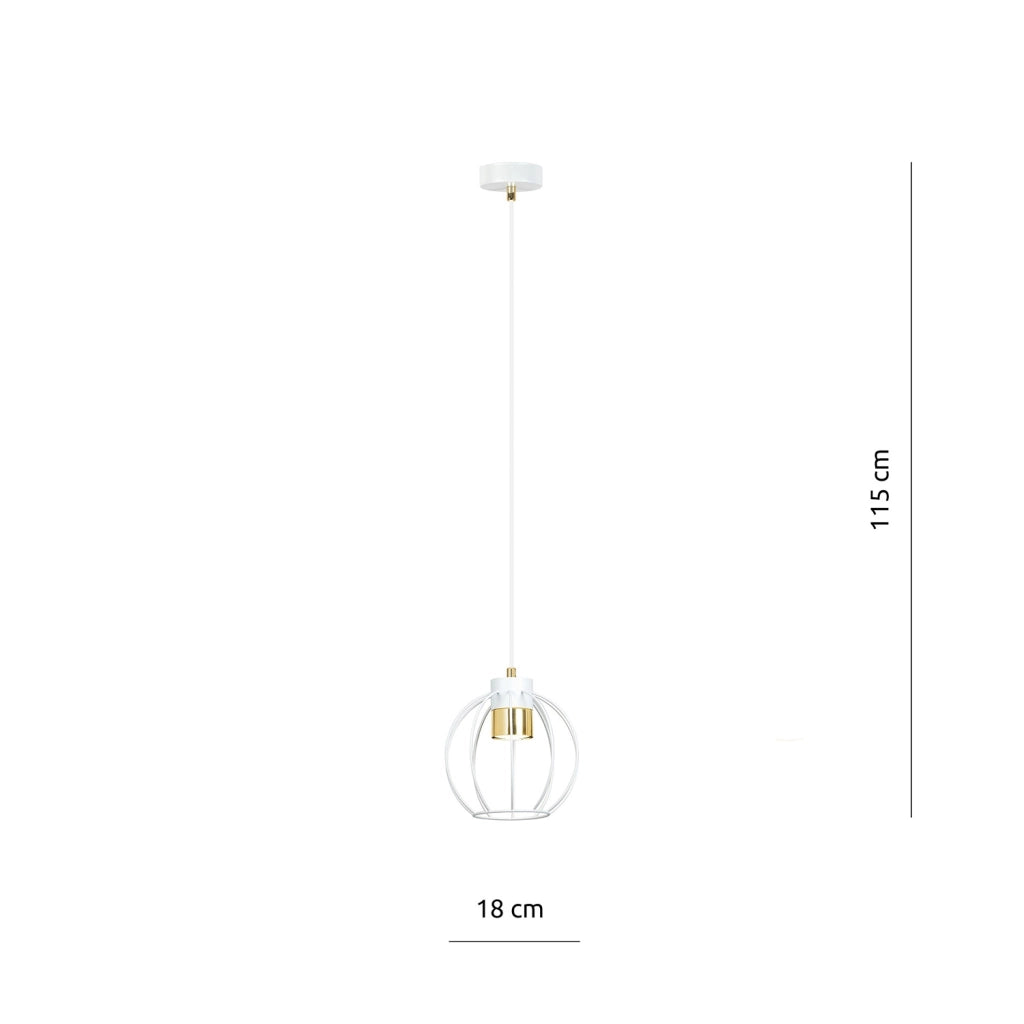 Sospensione Minimal Orfeo 1 Luce In Acciaio Bianco A Gabbia Con Oro
