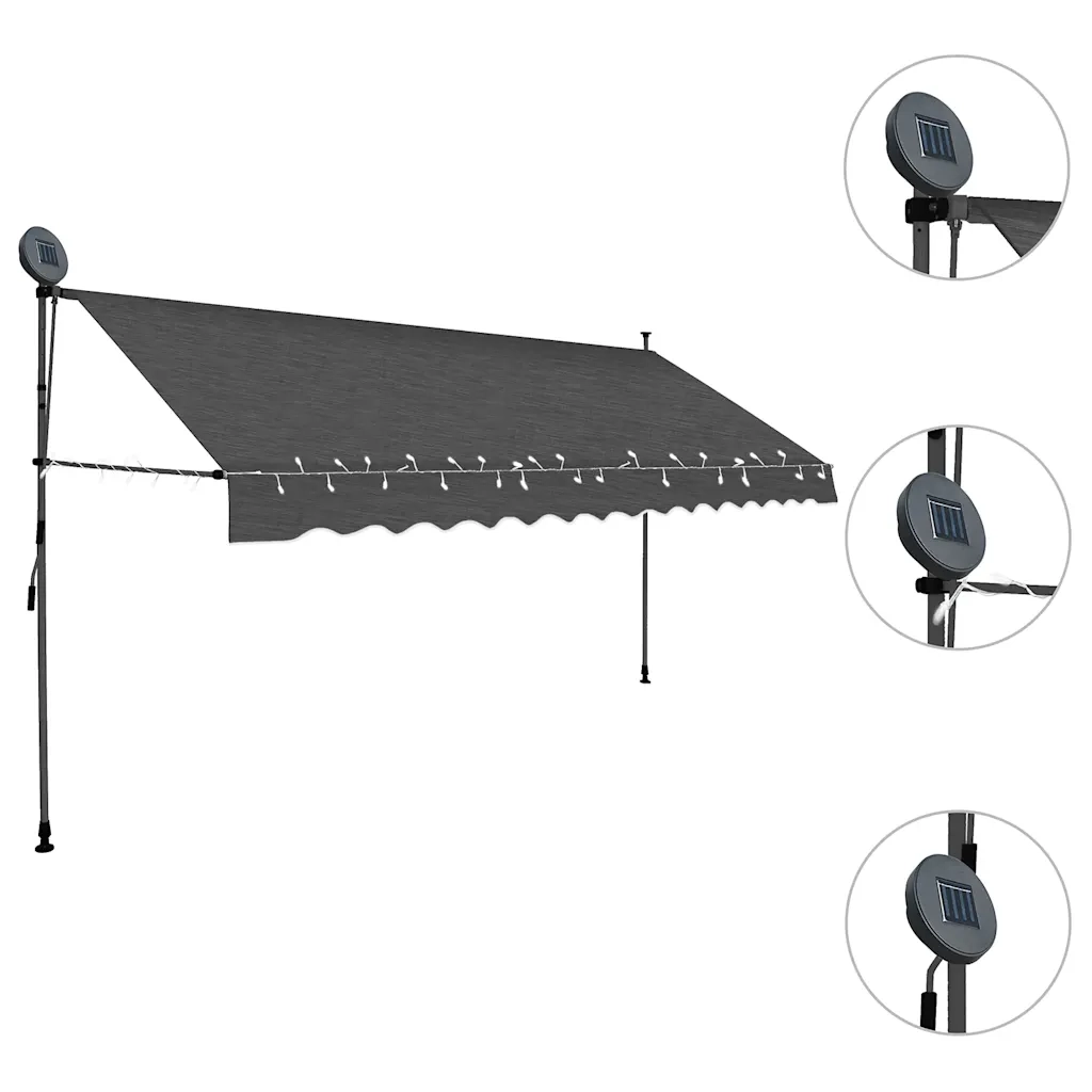 Tenda da Sole Retrattile Manuale con LED-Tenda parasole per Patio 400 cm Antracite