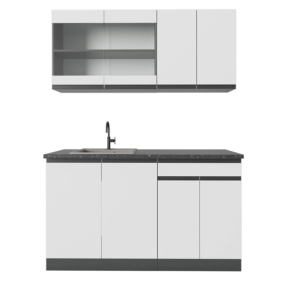 Vicco Cucina completa Bianco/antracite 140 cm Forma a J