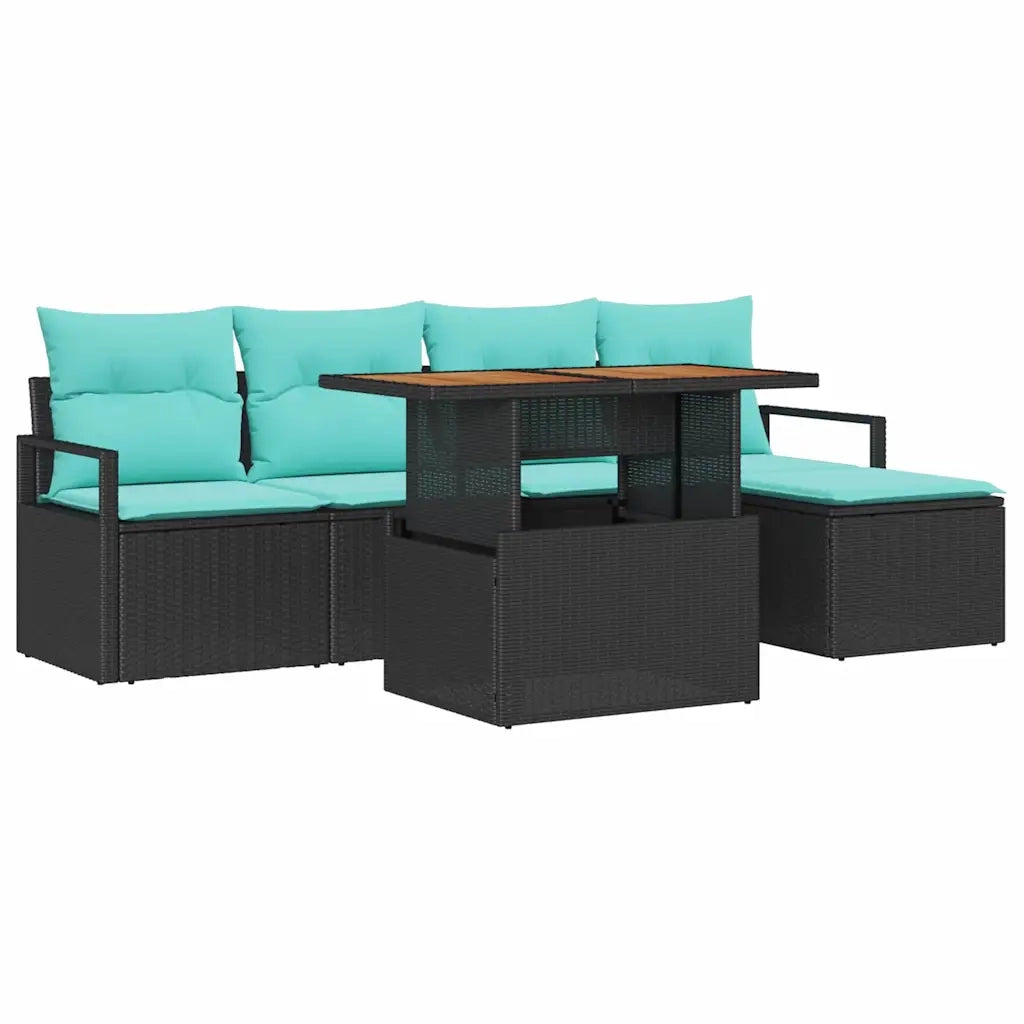 Set da Pranzo per Giardino con cuscino 6 pcs Nero e Verde acqua