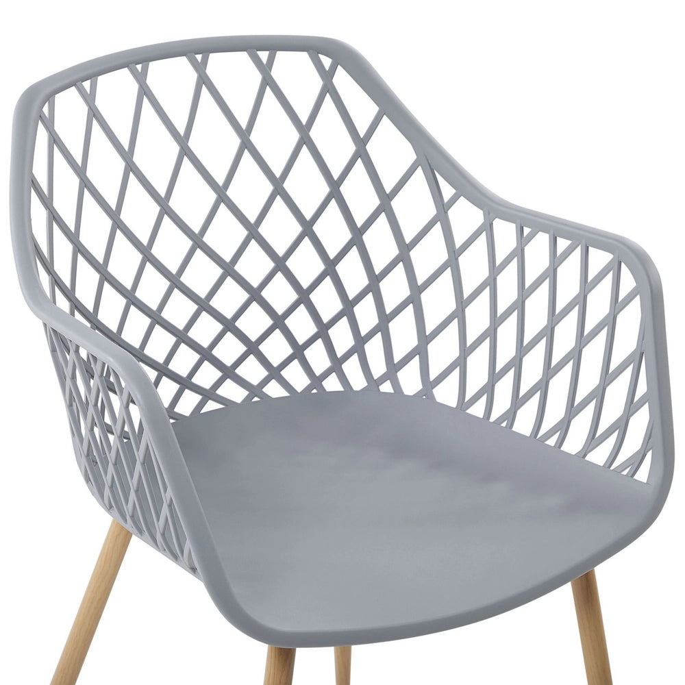 Set di 2 sedie da pranzo grigio sintetico sedile in legno chiaro gambe in metallo aperto netto indietro moderno soggiorno stile scandinavo