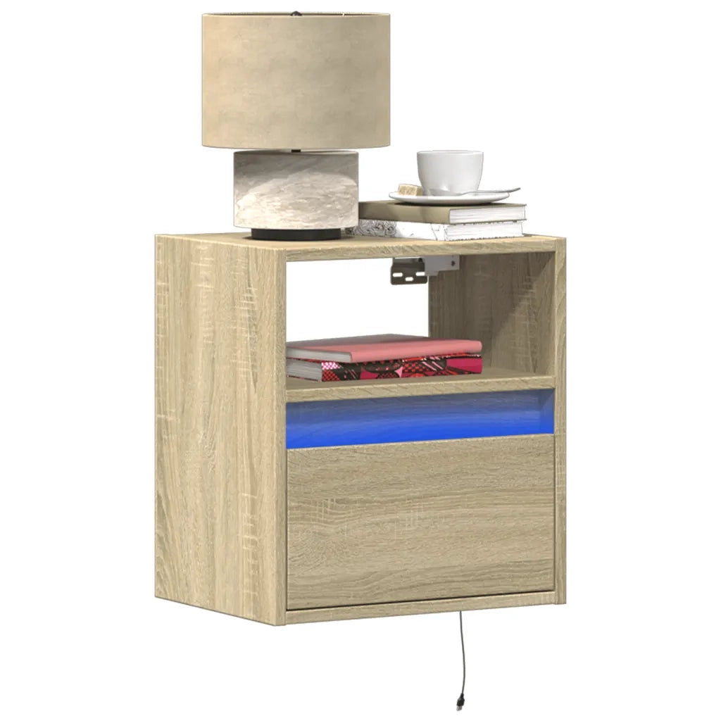 vidaXL Comodino a Parete con luci LED Rovere Sonoma