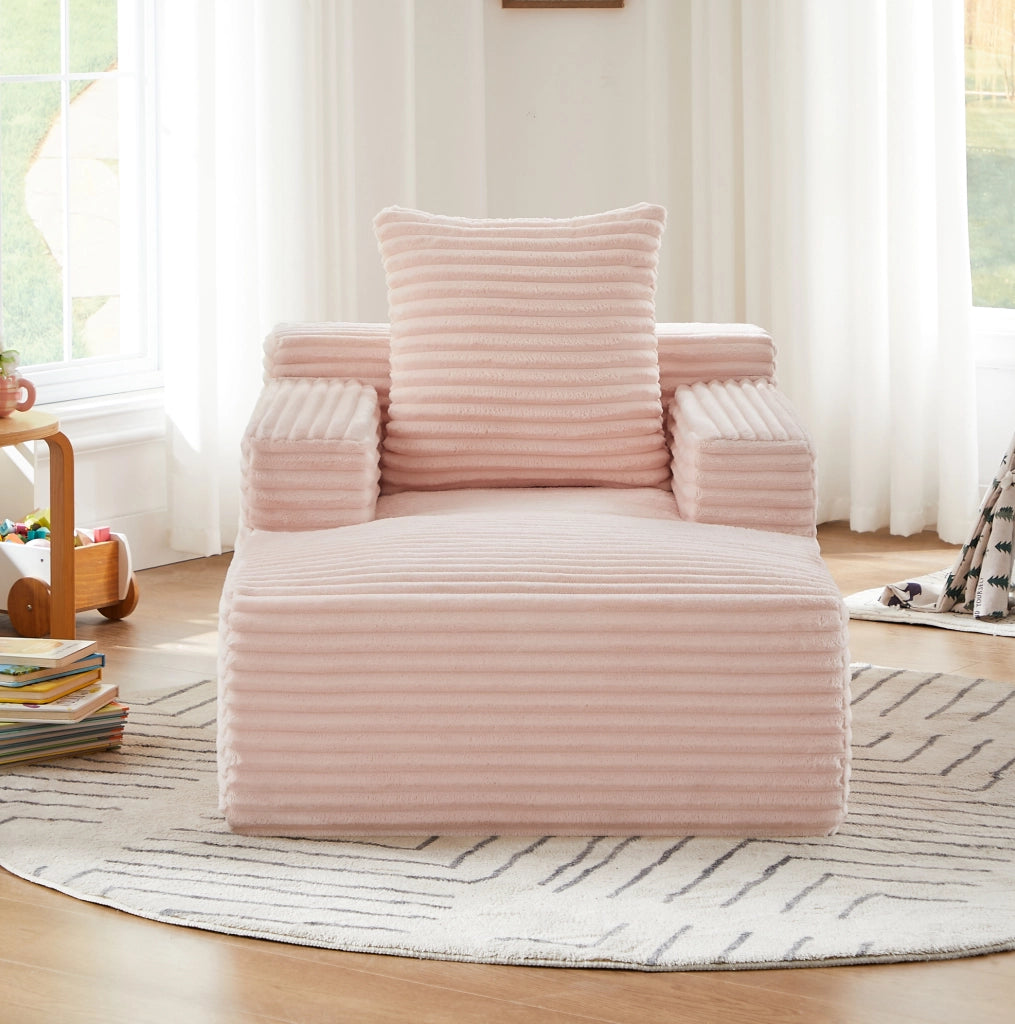 Divano chaise longue rosa in velluto a coste senza montaggio